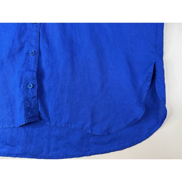 ZARA 100% Linen Oversized Button Down Shirt Women’s XS Royal Cobalt Blue Beachy - Picture 10 of 15